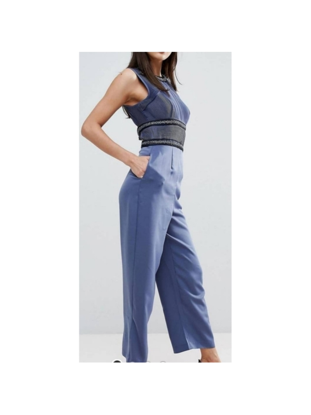 Asos Open Back Embellished Elegant Blue Jumpsuit